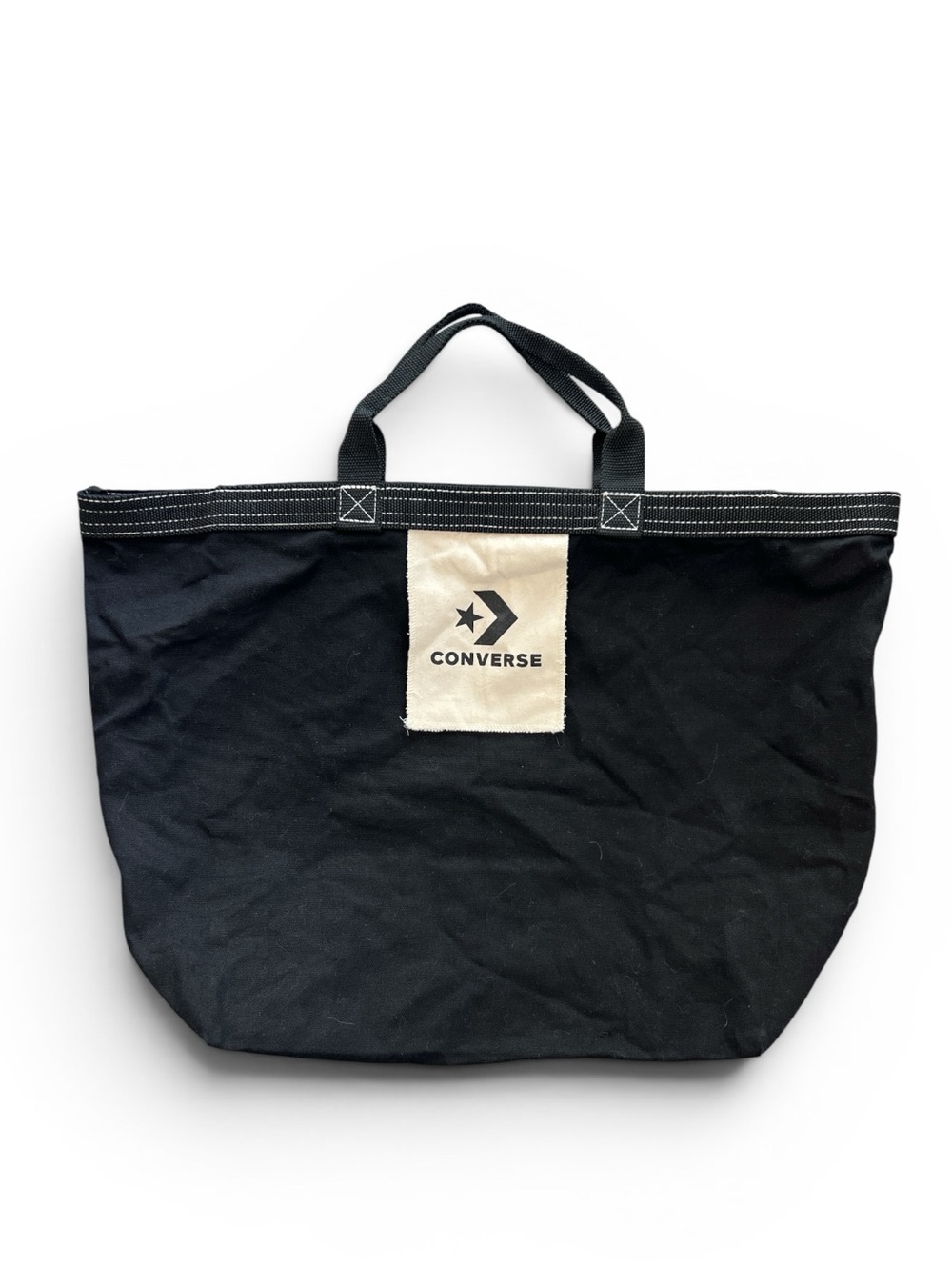 Converse Black Canvas Duffel Tote with Cream Logo Patch